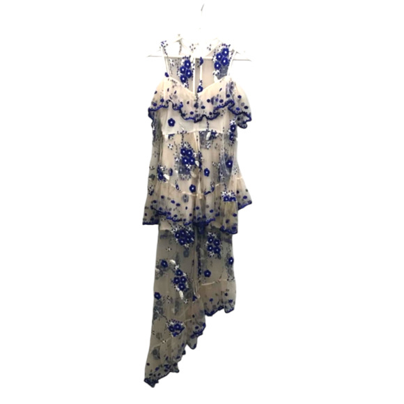 Alice McCall Dress Mirage Gown Nude Blue Low High US 4 Asymmetric Ruffle White - Picture 12 of 12